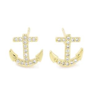 18k Gold Plated Cubic Zirconia Anchor Stud Earrings